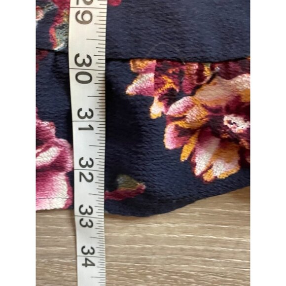 Xhilaration Navy Floral V Neck Faux Wrap Ruffle Hem Knee Length Dress Sz XS - Picture 11 of 11